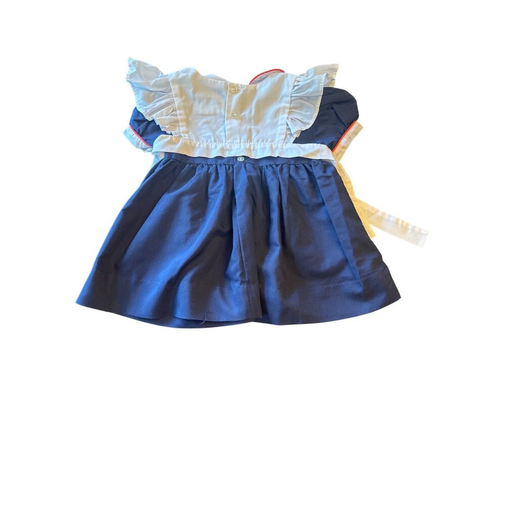 Vintage 80s Funtasia Too Toddler Dress 2T Navy & White Ruffled‎ Collar Cottage - Picture 4 of 4